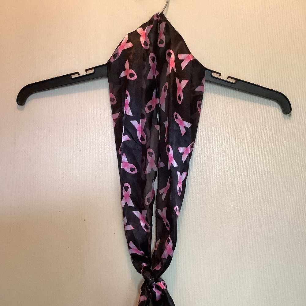 Scarf with pink ribbons representing Breast Cancer